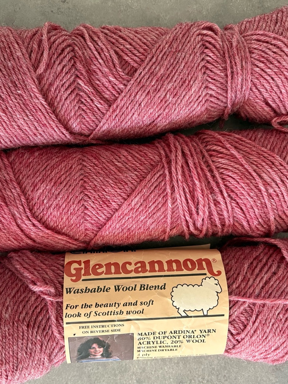 Vintage Caron Glencannon Washable Wool Blend Yarn - “Pompeian Red” - 3 Skeins
